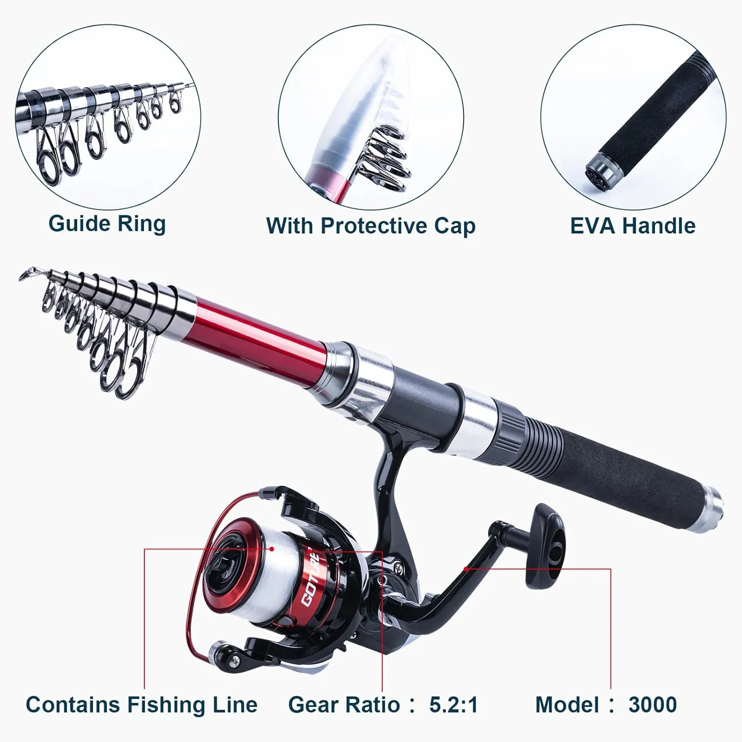 Goture Fishing Rod and Reel Combos-2PCS Telescopic Fishing Pole 2PCS Pre-Loaded Spinning Reels with Carrier Bag,1.8M-2.7M Telescopic Rod Reel Kit for Starter Travel Saltwater Freshwater,Gifts for Men