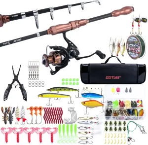 Goture Fishing Rod and Reel Combos-Telescopic Fishing Pole Spinning Reel Lures Set with Carrier Bag,Telescopic Fishing Rod Fishing Kit for Starter Travel Saltwater Freshwater Fishing Gear Gift