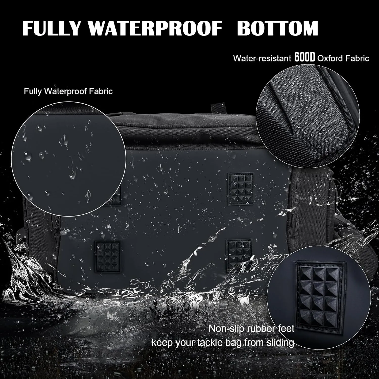 Goture Fishing Tackle Bag, Store Up to 4PCS 3700 Plus 2PCS 3600 Tackle Trays, 600D Soft Side Water-Resistant Gear Storage Fishing Bag with Rod Straps, Detachable Water Bottle Pouch, Waterproof Bottom