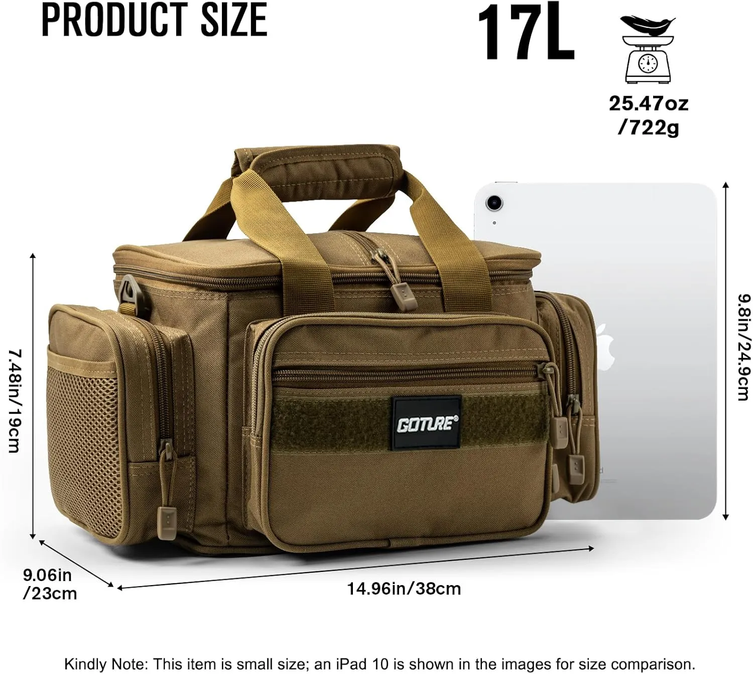 Goture Fishing Tackle Bag,Soft Side 600D Water-Resistant Cross Body Sling Fishing Bag, Small Freshwater Saltwater Gear Storage Tactical Bags Outdoor, Store 3 3600 Tackle Boxes,14.96"x9.06"x7.48"