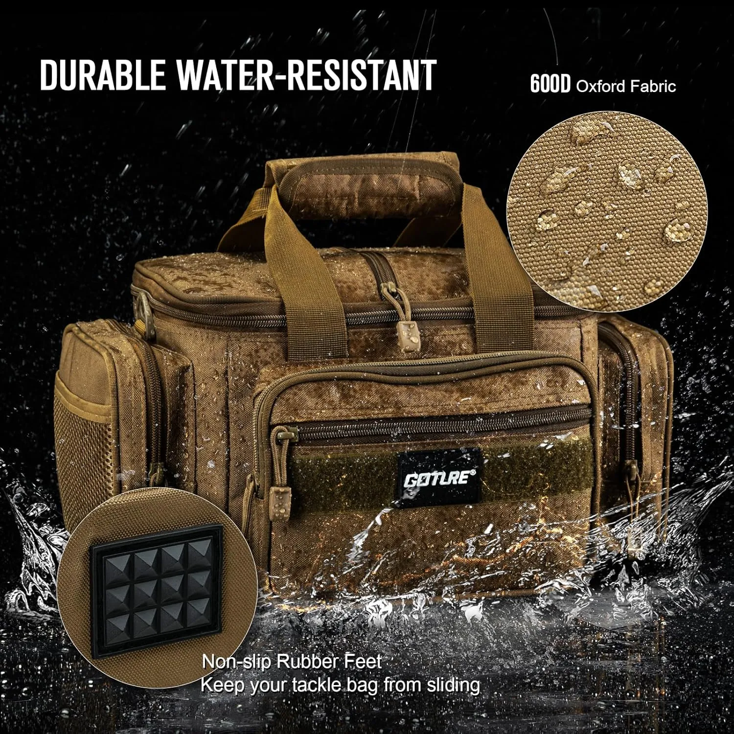 Goture Fishing Tackle Bag,Soft Side 600D Water-Resistant Cross Body Sling Fishing Bag, Small Freshwater Saltwater Gear Storage Tactical Bags Outdoor, Store 3 3600 Tackle Boxes,14.96"x9.06"x7.48"