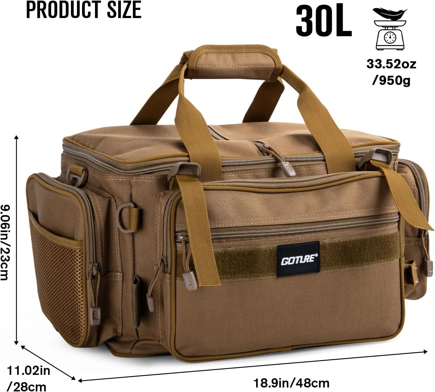Goture Fishing Tackle Bag,Soft Side 600D Water-Resistant Cross Body Sling Fishing Bag,Waist Pack Freshwater Saltwater Gear Storage,Tactical Bags Outdoor,Store 4 3700 Tackle Boxes, 18.9"x11.02"x9.06"