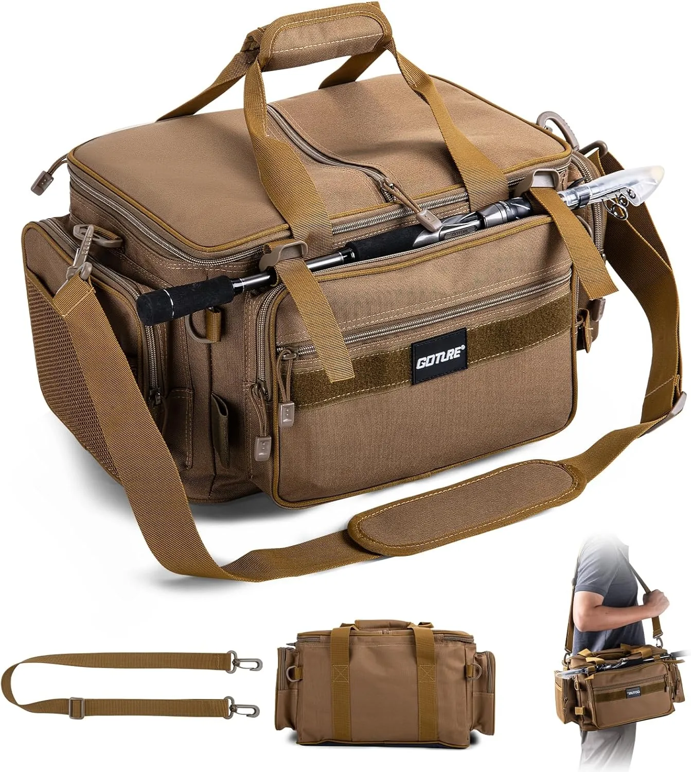 Goture Fishing Tackle Bag,Soft Side 600D Water-Resistant Cross Body Sling Fishing Bag,Waist Pack Freshwater Saltwater Gear Storage,Tactical Bags Outdoor,Store 4 3700 Tackle Boxes, 18.9"x11.02"x9.06"