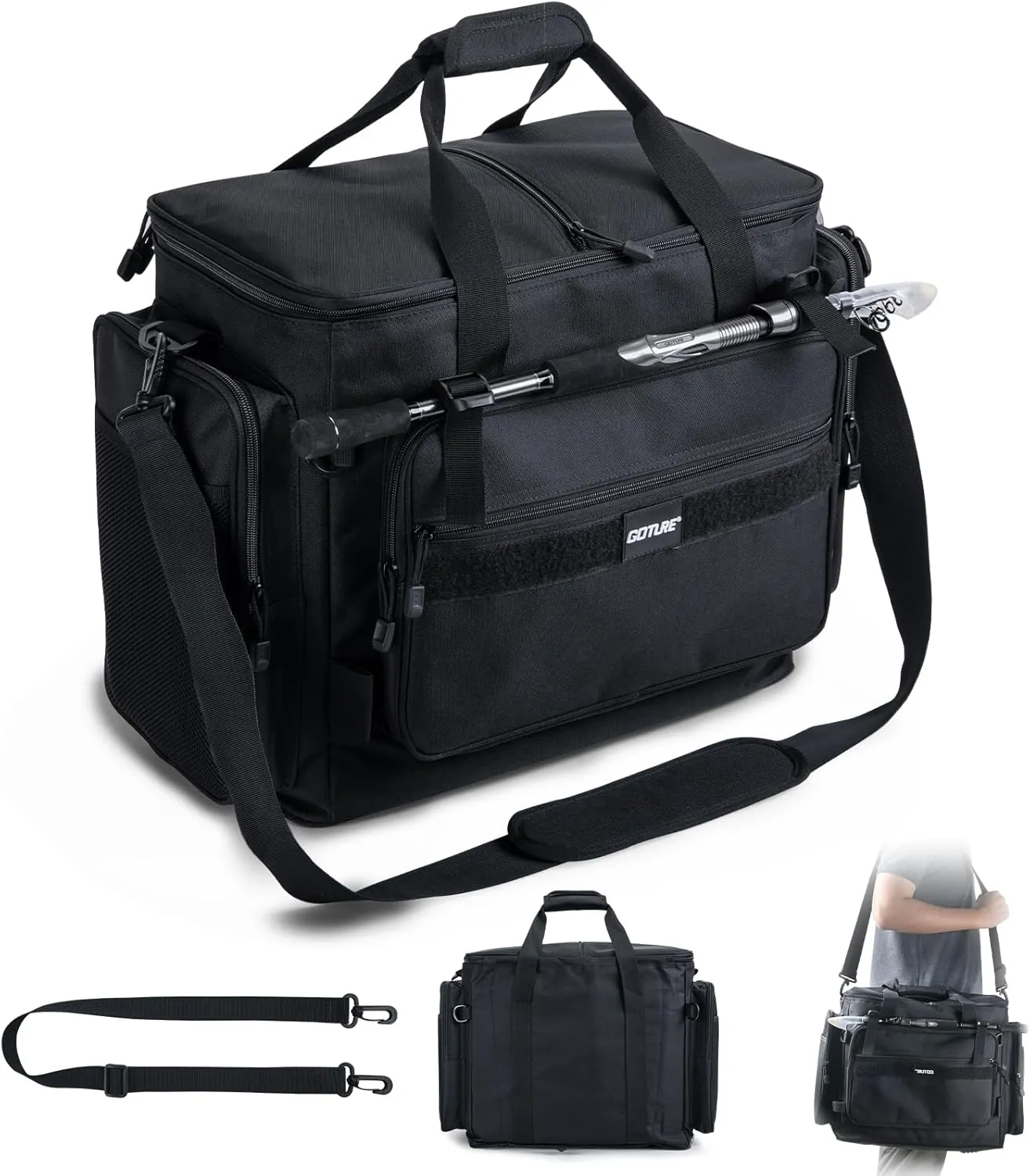 Goture Fishing Tackle Bag,Soft Side 600D Water-Resistant Cross Body Sling Fishing Bag,Waist Pack Freshwater Saltwater Gear Storage,Tactical Bags Outdoor,Store 8 3700 Tackle Boxes,21.65"x15.35"x11.81"