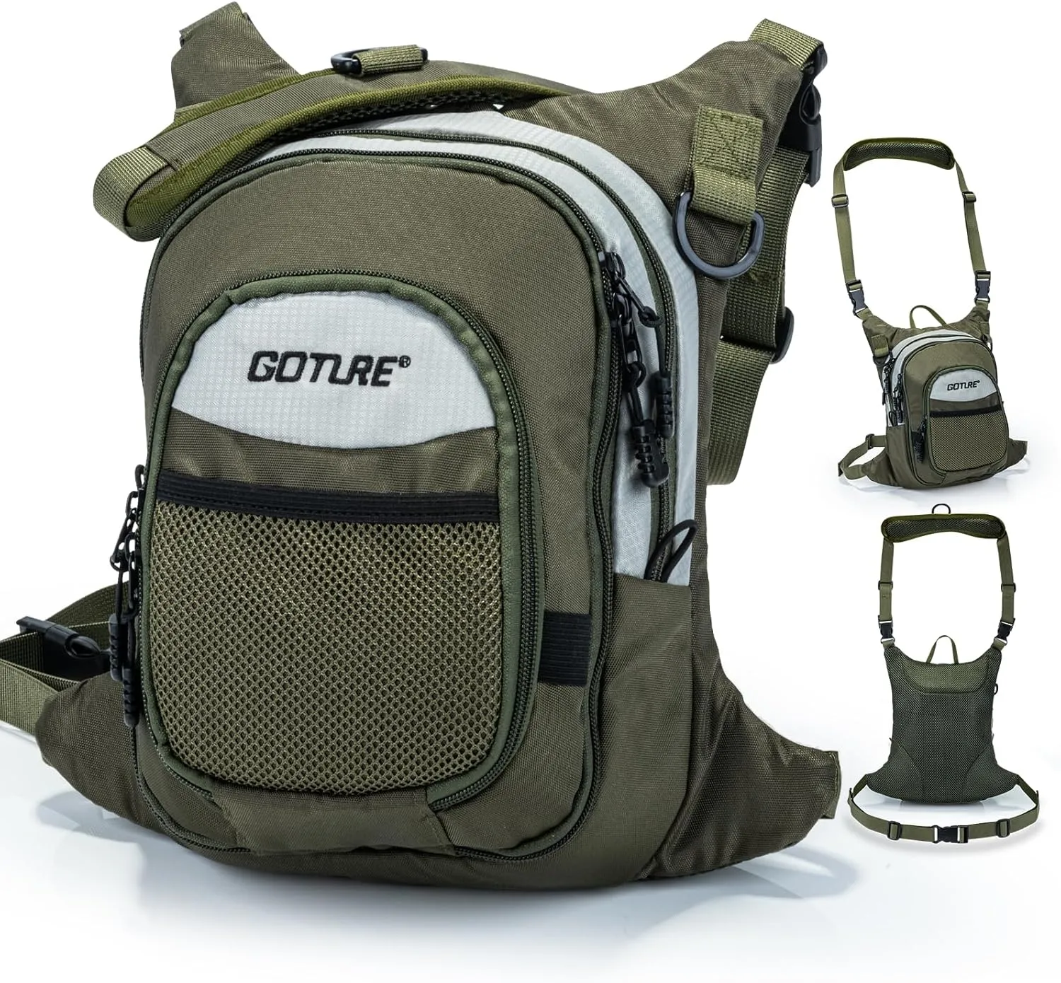 Goture Fly Fishing Chest Pack, Lightweight Chest Pack Tackle Storage Bag, Fly Fishing Waist Pack, Fly Fishing Bag with Adjustable Padded Waist Strap and Neck Strap, Fits Up to 2 Tackle/Fly Boxes