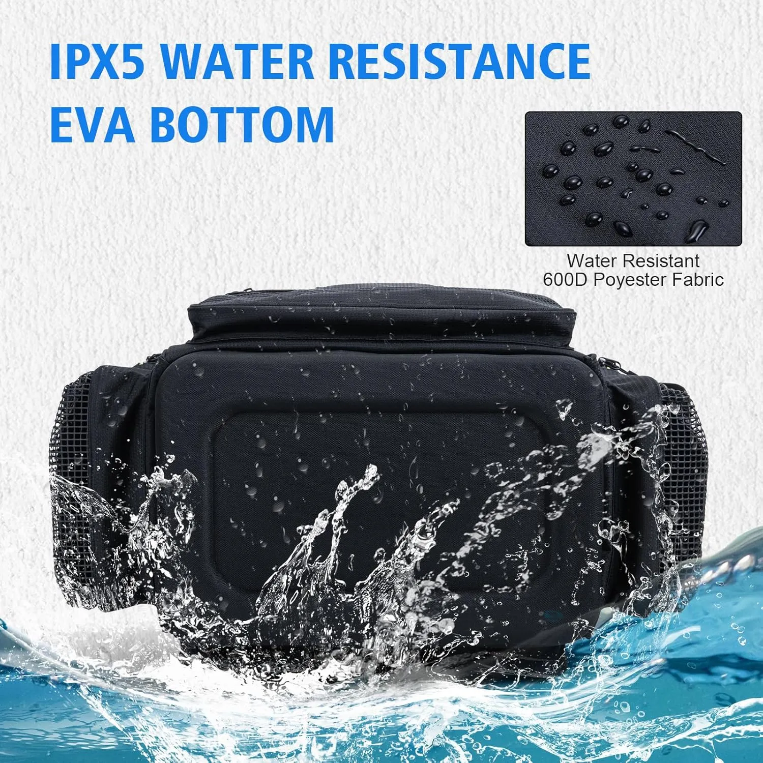 Goture Large Tackle Bag,600D Water Resistant Saltwater Big Fishing Bag with IPX5 EVA Bottom,SBS Zippers,Store Up to 6PCS 3700 Plus 3PCS 3600 Tackle Trays,Fishing Gifts for Men-Black