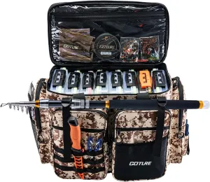 Goture Large Tackle Bag,Store Up to 8PCS 3700 Plus 4PCS 3600 Tackle Trays,Water Resistant Saltwater Fishing Gear Bag with EVA Bottom,Fishing Gifts for Men,Big Fishing Bag(21.65"x11.8"x15.16")-Khaki