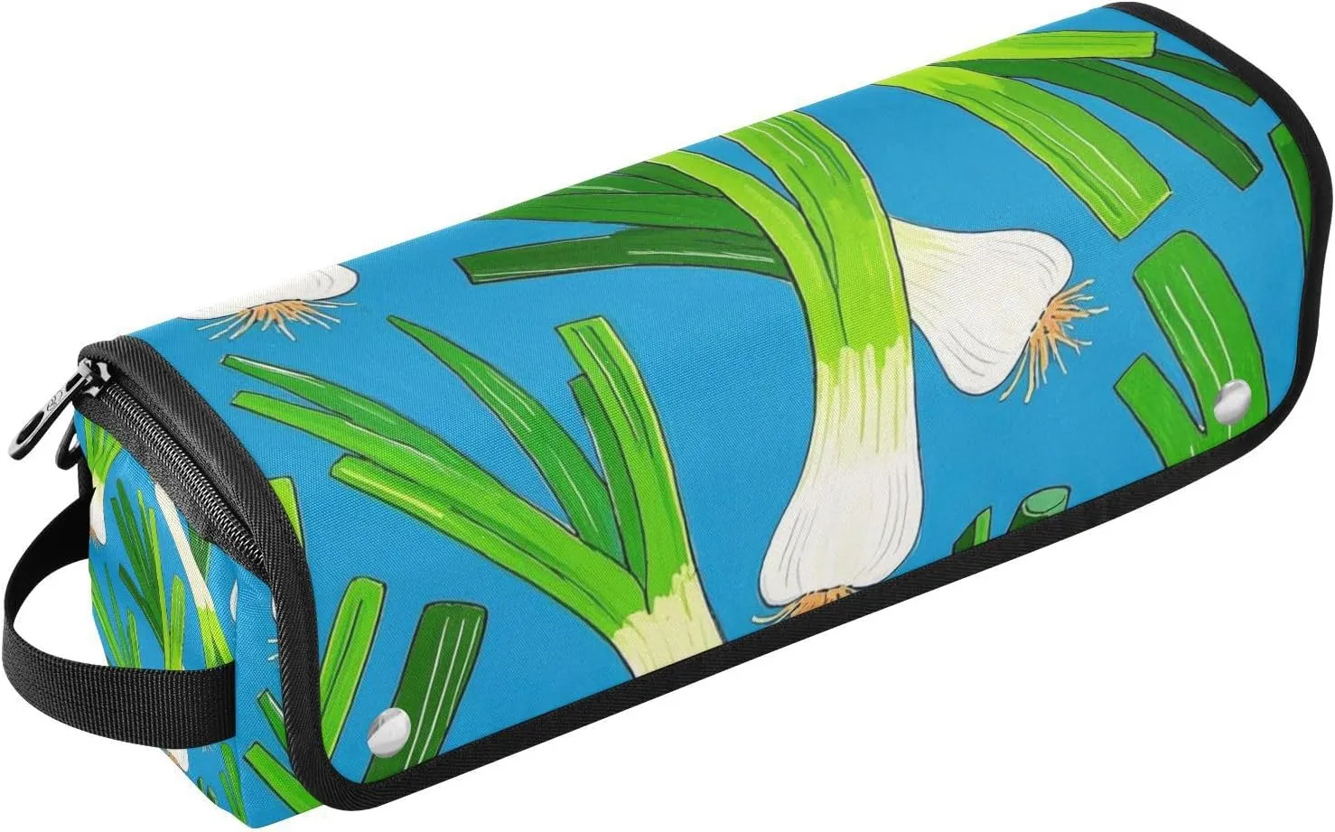 Green Onion Cartoon Blue Hair Tool Travel Bag with Removable Heat Resistant Mat Carrying Case Flat Curling Iron Waterproof Organizer for Flat Irons, Straighteners, Curling Irons