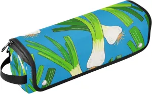 Green Onion Cartoon Blue Hair Tool Travel Bag with Removable Heat Resistant Mat Carrying Case Flat Curling Iron Waterproof Organizer for Flat Irons, Straighteners, Curling Irons