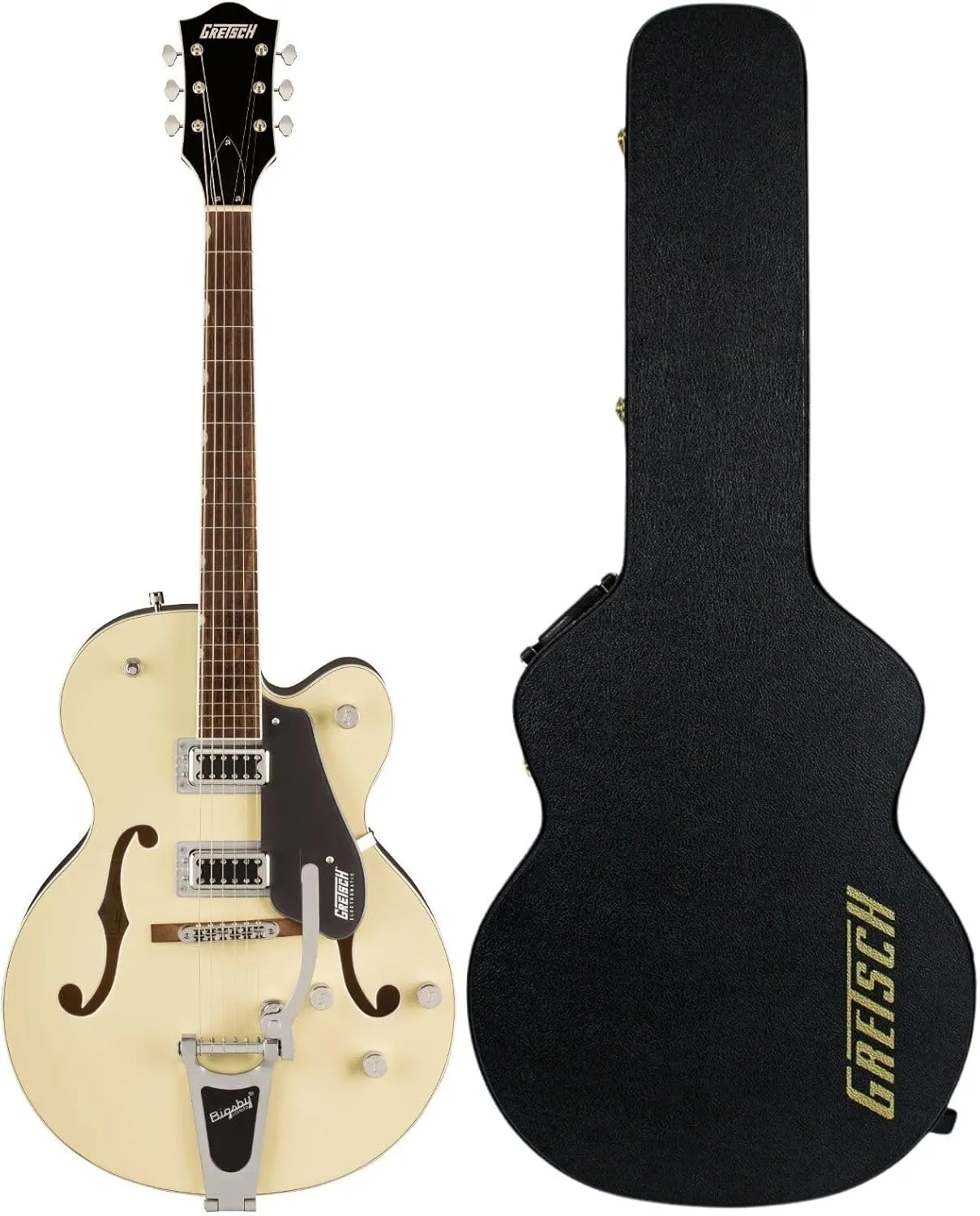 Gretsch G5420T Electromatic Hollow Body Electric Guitar (Two-Tone Vintage White/London Gray) with Bigsby Tremolo - Dual-Coil Pickups, Hollow Body Design Bundle with Protective Hardshell Case (2 Items)