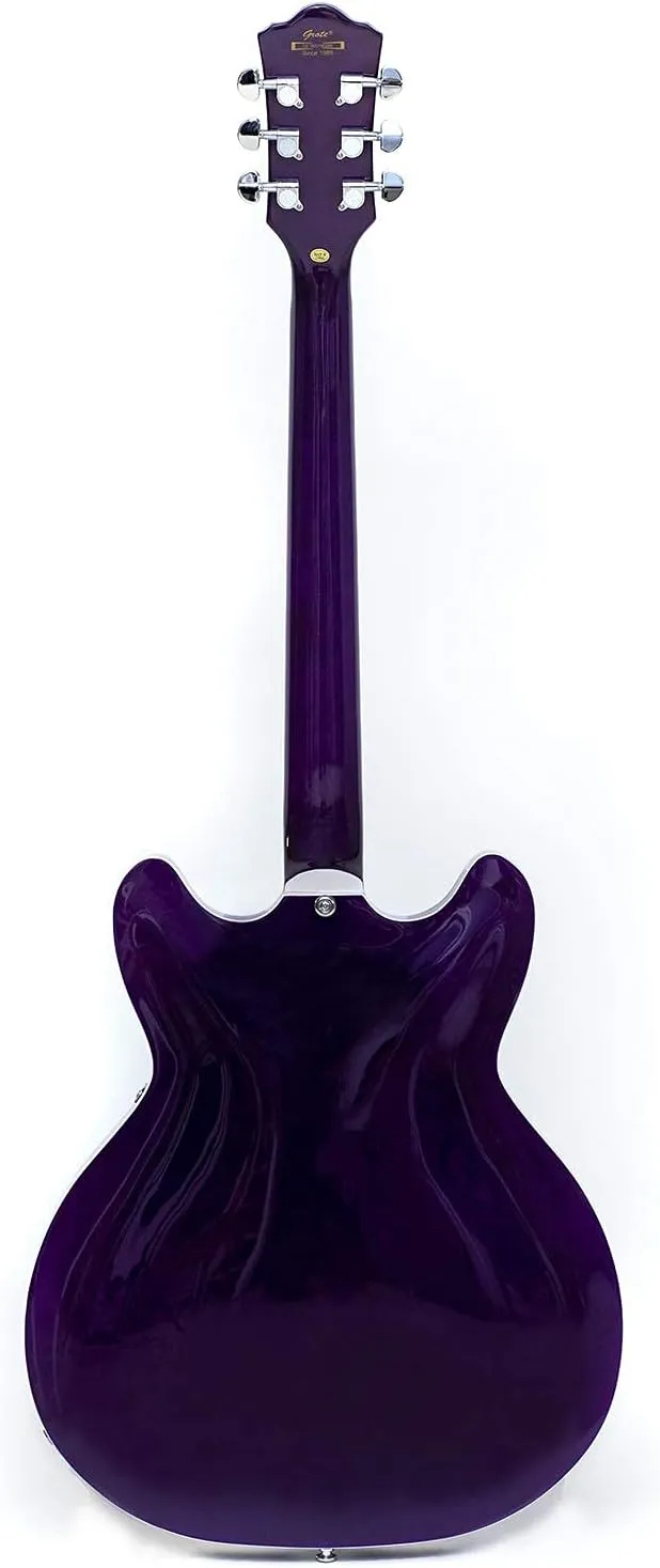 GROTE Jazz Electric Guitar Semi-Hollow Body Trapeze Tailpiece Bridge Guitar Gig Bag (Purple)