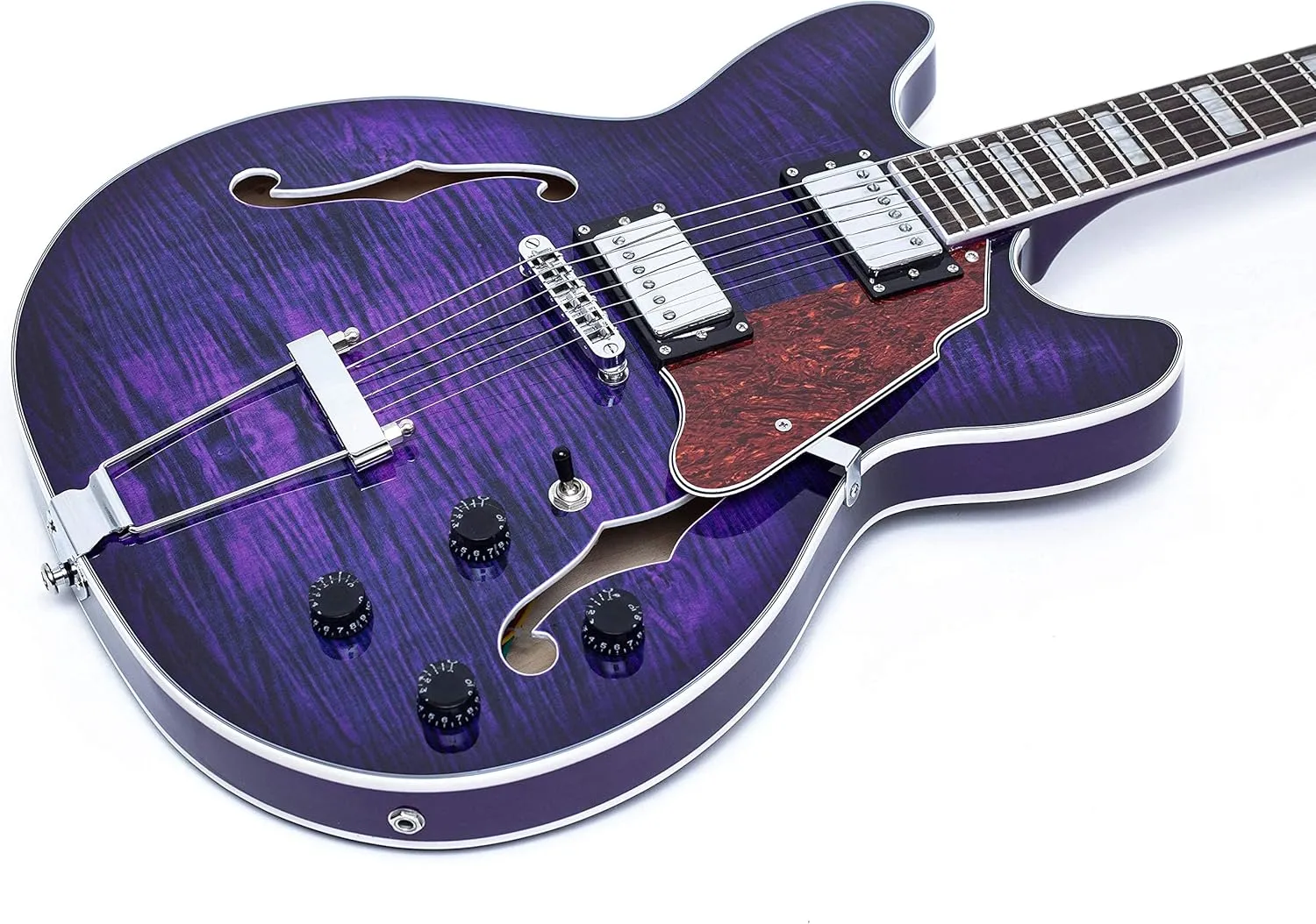 GROTE Jazz Electric Guitar Semi-Hollow Body Trapeze Tailpiece Bridge Guitar Gig Bag (Purple)