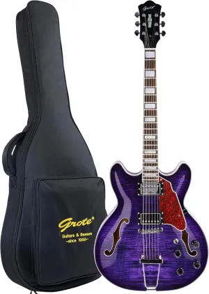 GROTE Jazz Electric Guitar Semi-Hollow Body Trapeze Tailpiece Bridge Guitar Gig Bag (Purple)