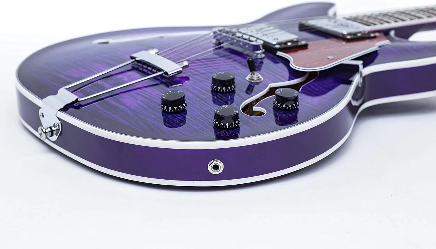 GROTE Jazz Electric Guitar Semi-Hollow Body Trapeze Tailpiece Bridge Guitar Gig Bag (Purple)