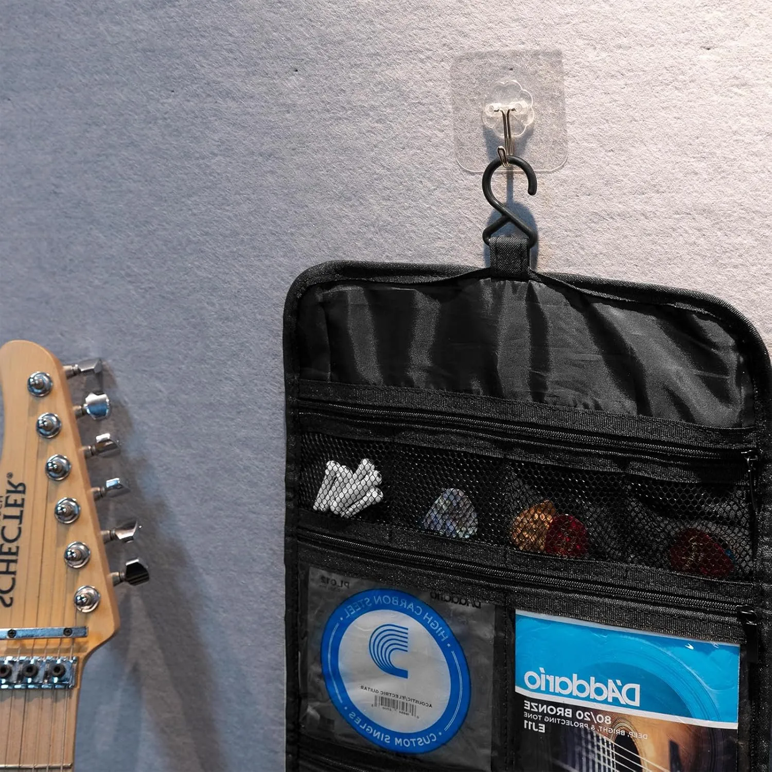 Guitar Accessory Organizer Bag, Foldable Easy Access Pockets Case, Picks, Strap, Capo, Strings Holder Storage (Iron)