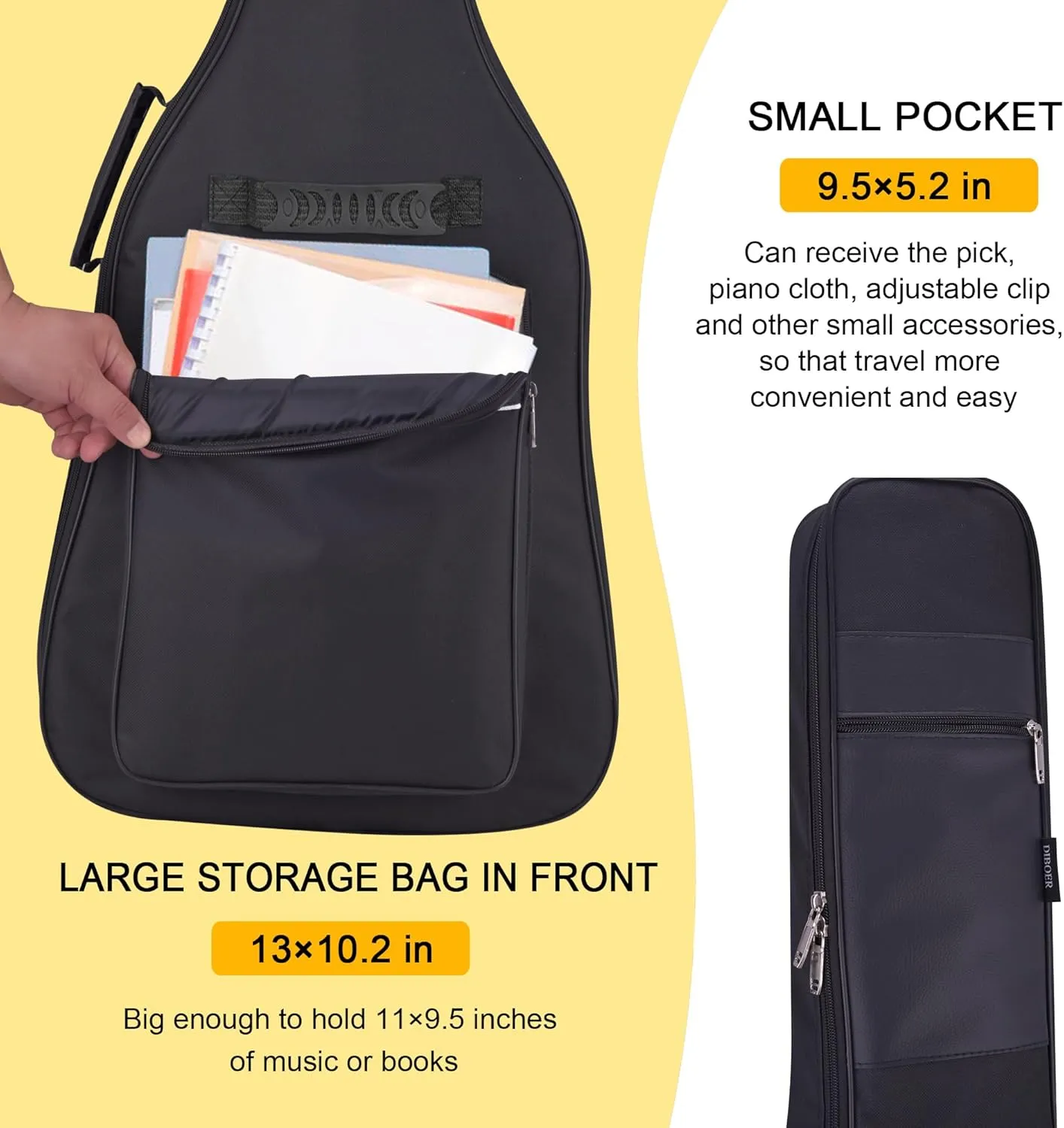 Guitar Bag 39 Inch Acoustic Gig Bag Soft Case 0.35 Inch Thick Padding Classical Guitar Backpack Larger Pocket with Back Hanger Loop and Neck Strap