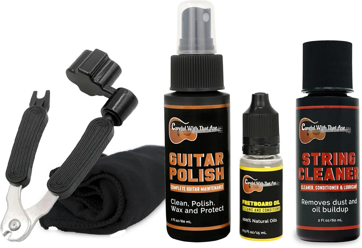 Guitar Cleaner Polish, String Cleaner, Winder and Fretboard Oil Care Kit - Guitar Oil and Cleaner for Body, Strings and Fretboard Fingerboard - Cleans, Polishes, and Protects