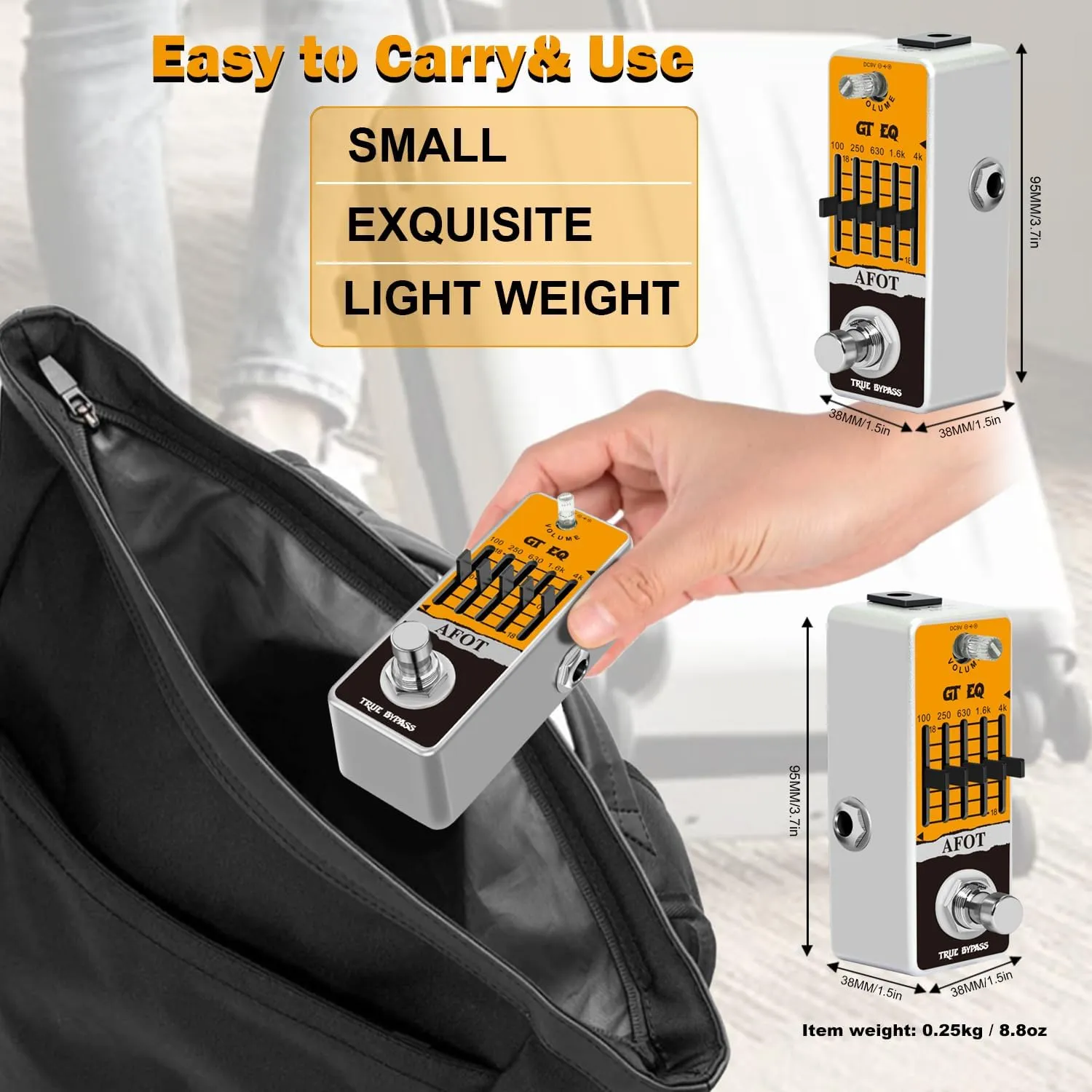 Guitar EQ Pedal, 5 Band GT EQ Pedal Electric Guitar Equalizer (100Hz 250Hz 630Hz 1.6kHz 4kHz) Provides ±18dB for Each Band EQ Seeker for Guitar,Mini Size True Bypass