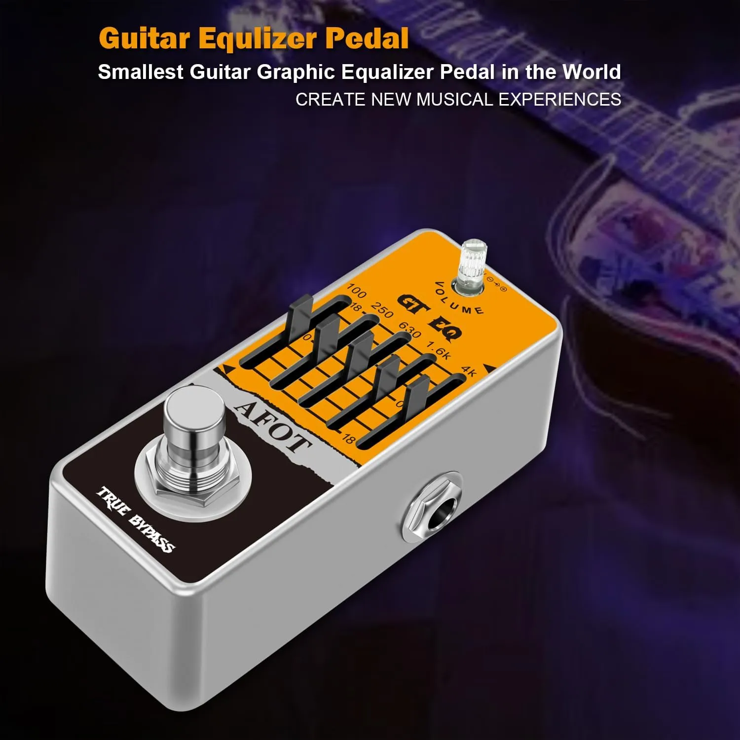 Guitar EQ Pedal, 5 Band GT EQ Pedal Electric Guitar Equalizer (100Hz 250Hz 630Hz 1.6kHz 4kHz) Provides ±18dB for Each Band EQ Seeker for Guitar,Mini Size True Bypass