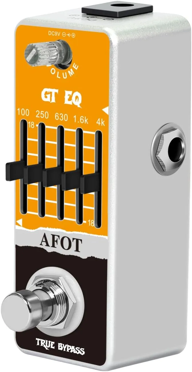 Guitar EQ Pedal, 5 Band GT EQ Pedal Electric Guitar Equalizer (100Hz 250Hz 630Hz 1.6kHz 4kHz) Provides ±18dB for Each Band EQ Seeker for Guitar,Mini Size True Bypass