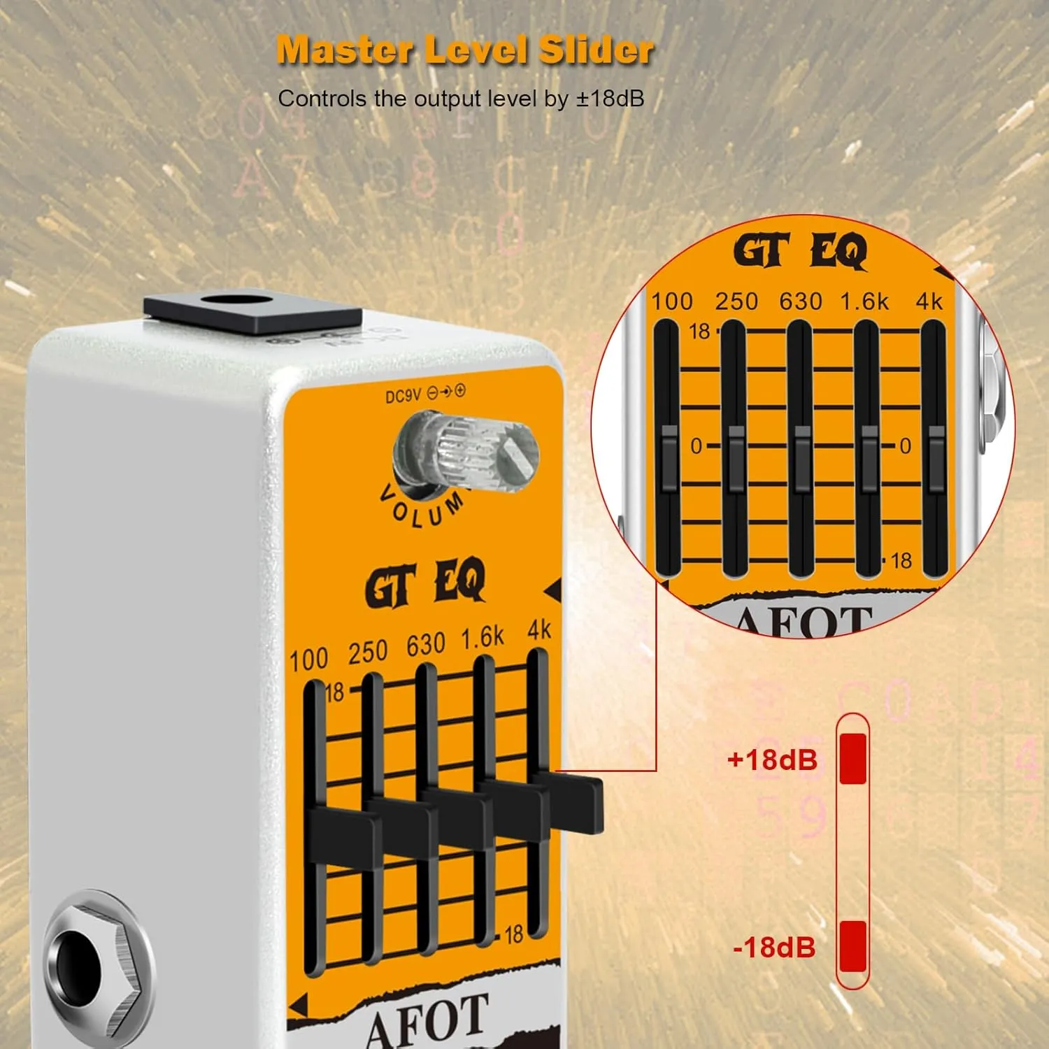 Guitar EQ Pedal, 5 Band GT EQ Pedal Electric Guitar Equalizer (100Hz 250Hz 630Hz 1.6kHz 4kHz) Provides ±18dB for Each Band EQ Seeker for Guitar,Mini Size True Bypass