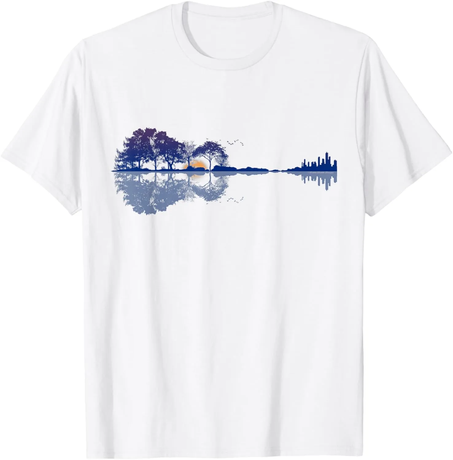 Guitar Lake Reflections in Blue Music Lovers Guitar T-Shirt