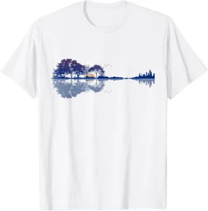 Guitar Lake Reflections in Blue Music Lovers Guitar T-Shirt