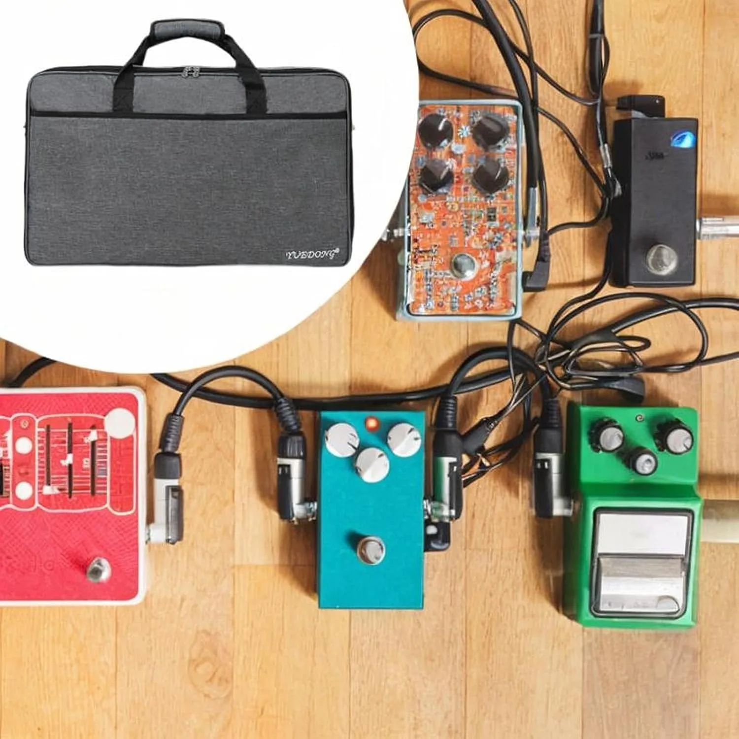 Guitar Pedal Board Bag Crossbody Bag Travel Case Pedalboard Zipper Pouch for Rehearsals, 52x32x12.5cm