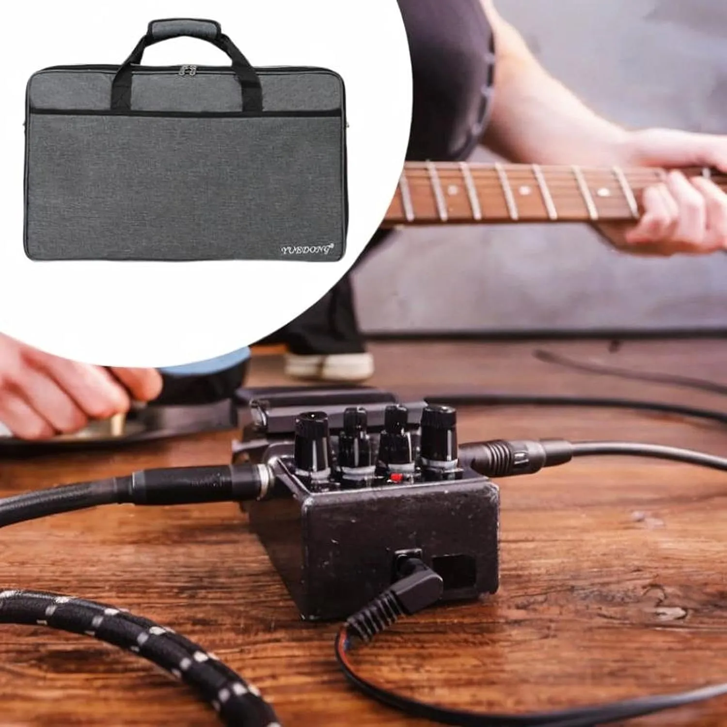 Guitar Pedal Board Bag Crossbody Bag Travel Case Pedalboard Zipper Pouch for Rehearsals, 52x32x12.5cm