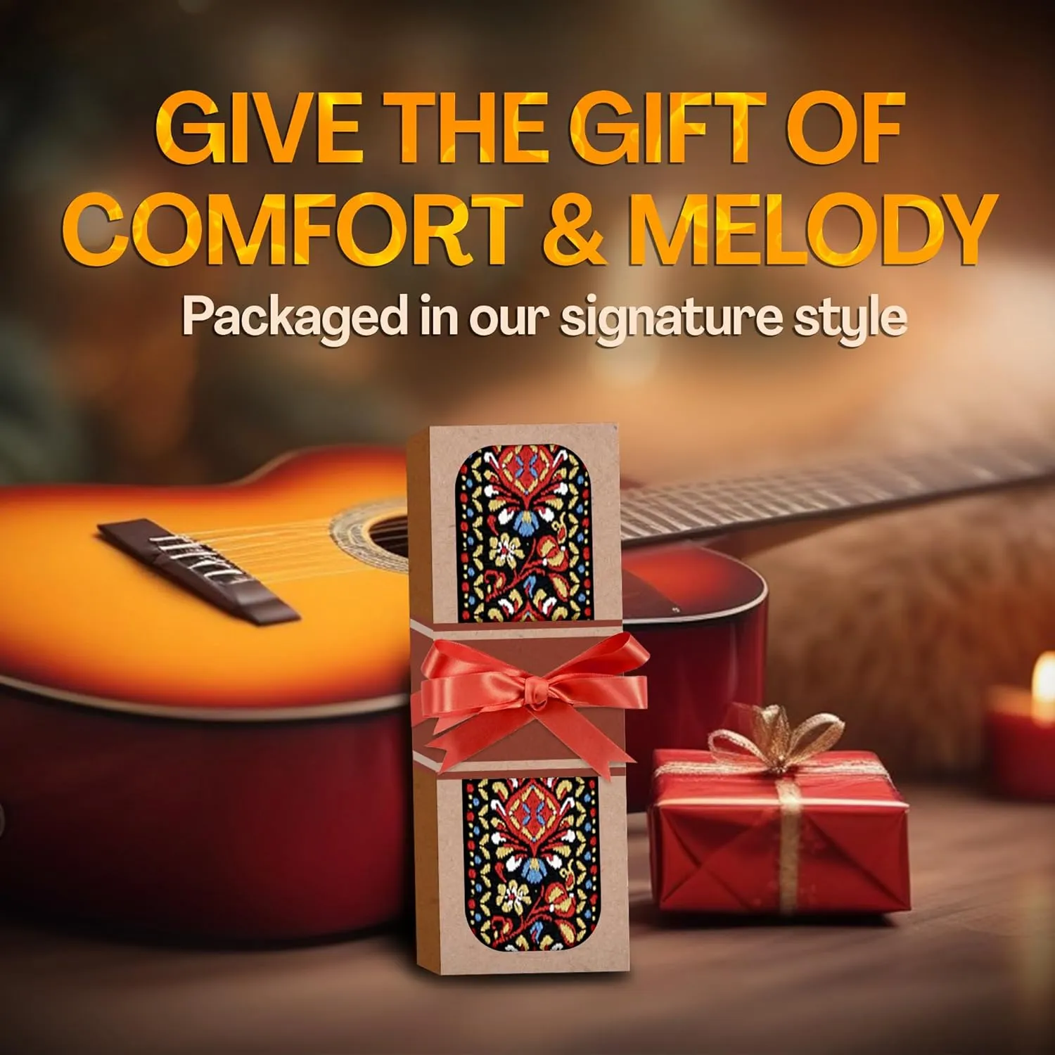 Guitar Strap For Acoustic, Electric and Bass Guitar, Red Woven Vintage Embroidered Adjustable Strap Includes 2 Strap Locks To Keep It Safe & 2 Unique Picks and Pick Pocket, Best Gift for Men & Women