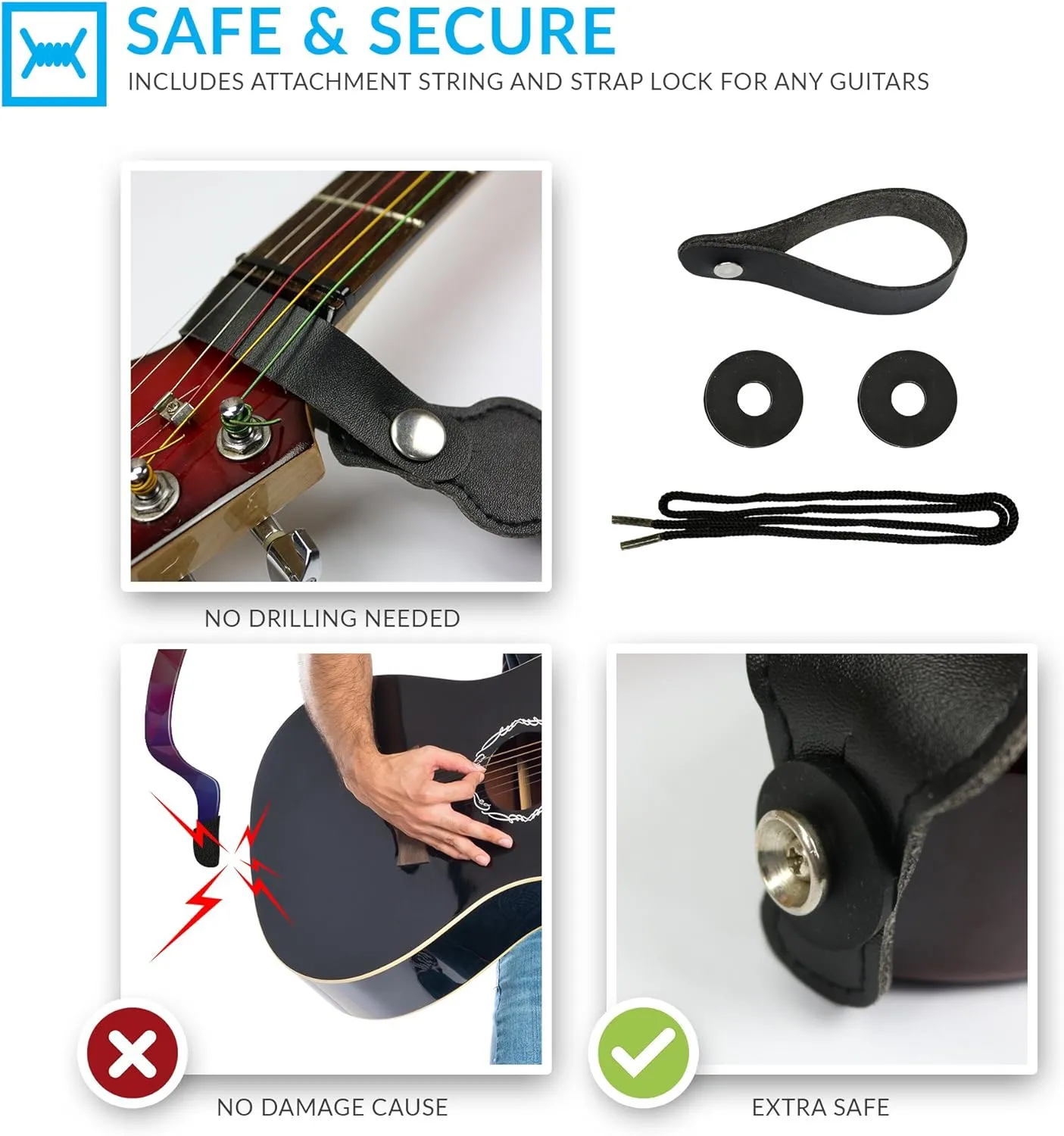 Guitar Strap For Acoustic, Electric and Bass Guitar, Red Woven Vintage Embroidered Adjustable Strap Includes 2 Strap Locks To Keep It Safe & 2 Unique Picks and Pick Pocket, Best Gift for Men & Women