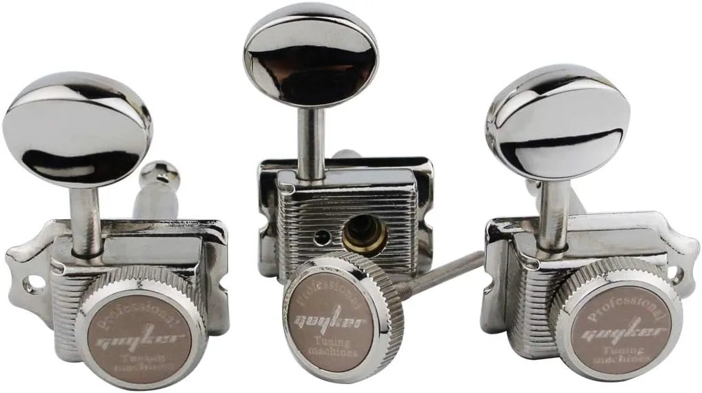 Guyker 6 Inline Vintage Guitar Lock String Tuners – Locking Tuning Key Pegs Machine Heads Replacement Parts for ST TL Style Electric, Folk or Acoustic Guitars – Nickel