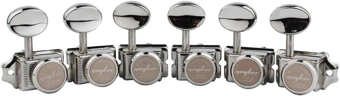 Guyker 6 Inline Vintage Guitar Lock String Tuners – Locking Tuning Key Pegs Machine Heads Replacement Parts for ST TL Style Electric, Folk or Acoustic Guitars – Nickel