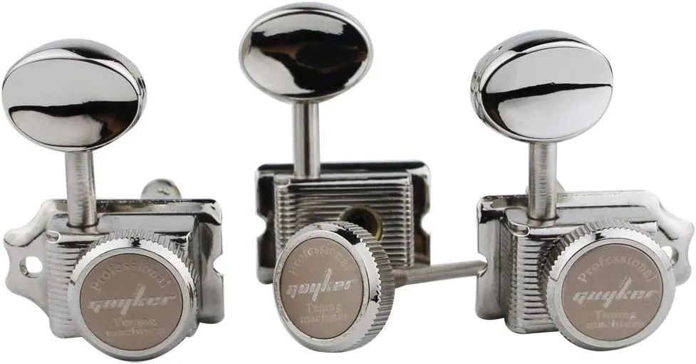 Guyker 6 Inline Vintage Guitar Lock String Tuners – Locking Tuning Key Pegs Machine Heads Replacement Parts for ST TL Style Electric, Folk or Acoustic Guitars – Nickel