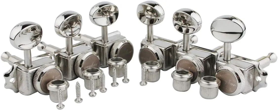 Guyker 6 Inline Vintage Guitar Lock String Tuners – Locking Tuning Key Pegs Machine Heads Replacement Parts for ST TL Style Electric, Folk or Acoustic Guitars – Nickel