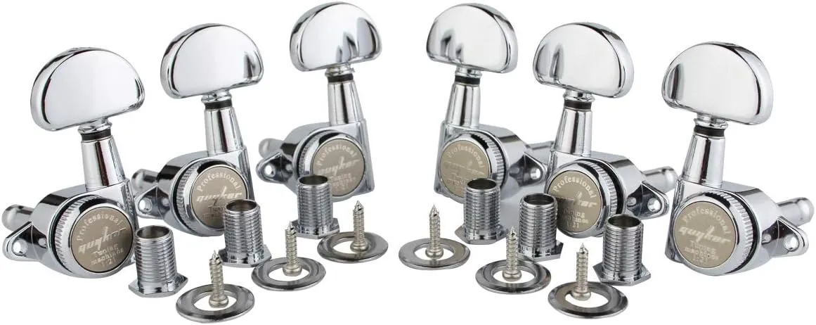 Guyker 6Pcs Guitar Locking Tuners (3L   3R Handed) – 1:21 Lock String Tuning Key Pegs Machine Heads with Half-Circle Handle Replacement for LP SG Style Electric, Folk or Acoustic Guitars – Chrome