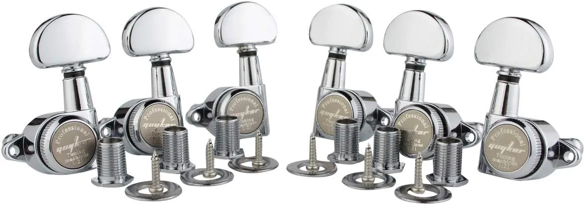 Guyker 6Pcs Guitar Locking Tuners (3L   3R Handed) – 1:21 Lock String Tuning Key Pegs Machine Heads with Half-Circle Handle Replacement for LP SG Style Electric, Folk or Acoustic Guitars – Chrome