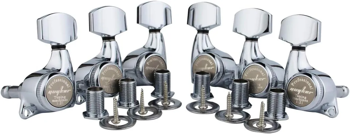 Guyker 6Pcs Guitar Locking Tuners (3L   3R Handed) - 1:21 Ratio Lock String Tuning Key Pegs Machine Heads with Hexagonal Handle Replacement for LP SG Style Electric, Folk or Acoustic Guitars - Chrome