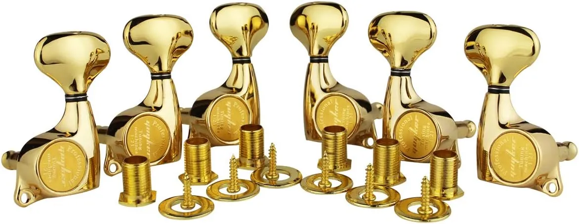Guyker 6Pcs Guitar Machine Heads (3L   3R) – 1:21 Sealed Tuning Key Pegs Tuners Set Replacement for ST Tele SG Style Electric or Acoustic Guitars – Golden