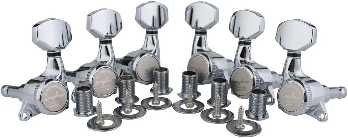 Guyker Guitar Locking Tuners (3L   3R Handed) - 1:18 Ratio Lock String Tuning Key Pegs Machine Heads with Hexagonal Handle Replacement for LP SG Style Electric, Folk or Acoustic Guitars- Chrome