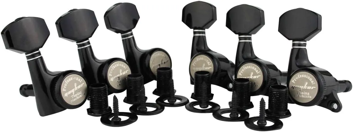 Guyker Guitar Locking Tuners (6 Right Handed) - 1:18 Ratio Lock String Tuning Key Pegs Machine Heads with Hexagonal Handle Replacement for LP SG Style Electric, Folk or Acoustic Guitars - Black