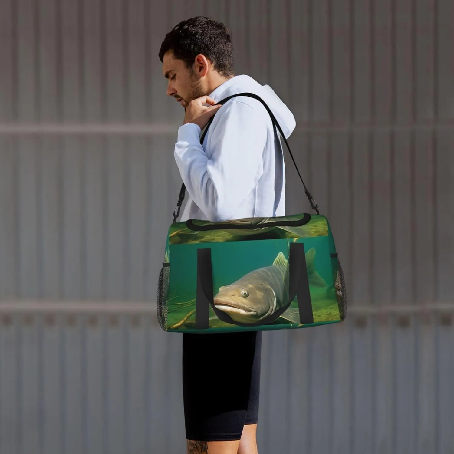 Gym Bag Underwater catfish Duffel Bag for Men Women Travel Overnight Bag with Shoe Compartment Workout Bags