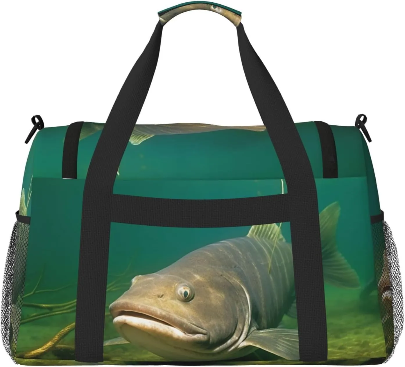 Gym Bag Underwater catfish Duffel Bag for Men Women Travel Overnight Bag with Shoe Compartment Workout Bags