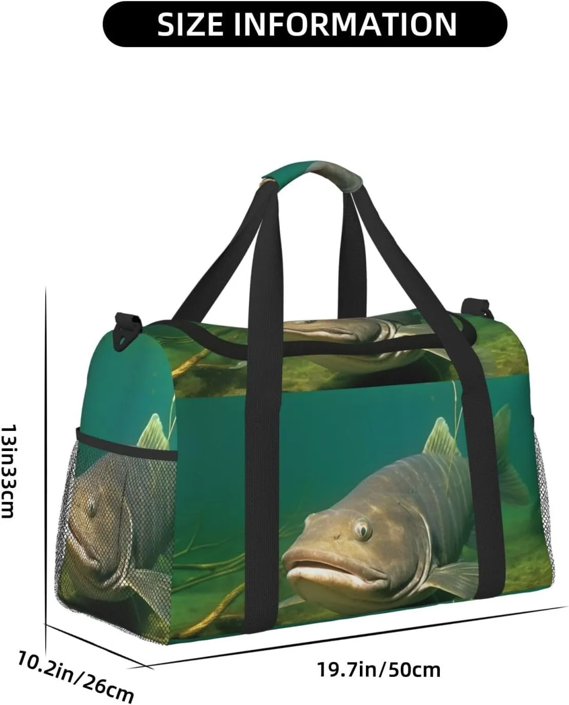 Gym Bag Underwater catfish Duffel Bag for Men Women Travel Overnight Bag with Shoe Compartment Workout Bags