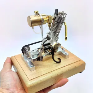 H09 Engine Model Kit That Works, 2.1CC Mini Hoglet Single-Cylinder Four-Stroke Metal Engine Model for Motorcycles with Pedal Start