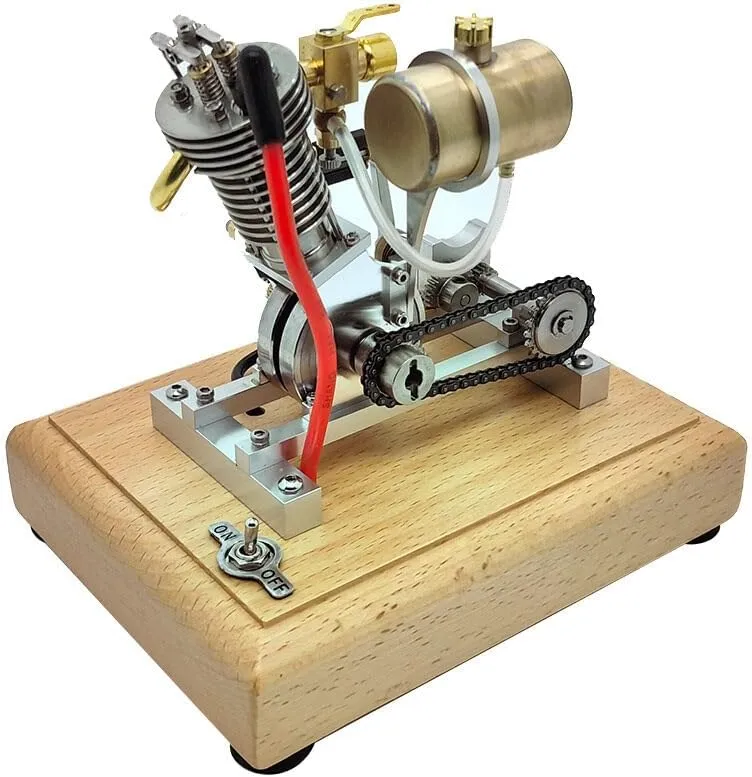H09 Engine Model Kit That Works, 2.1CC Mini Hoglet Single-Cylinder Four-Stroke Metal Engine Model for Motorcycles with Pedal Start