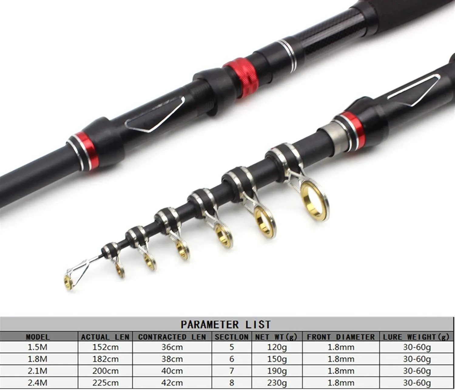 H/A ZYHYD Sea Rod Portable Ultra Short Fishing Rod Carbon Fishing Rod Telescopic Travel Fishing Rod Bait 30-60g Throwing Tackle (1.5m-2.4m) ZYHYD (Size : 2.0cm)