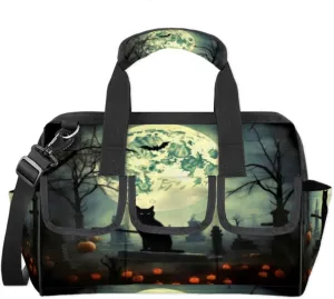 Halloween Pumpkin Cat Tombs Durable Tool Bag for Men with Multiple Pockets - Waterproof Oxford Cloth, Sturdy Zipper, Adjustable Shoulder Strap - Ideal for Woodworking, Maintenance, and Outdoor Activities