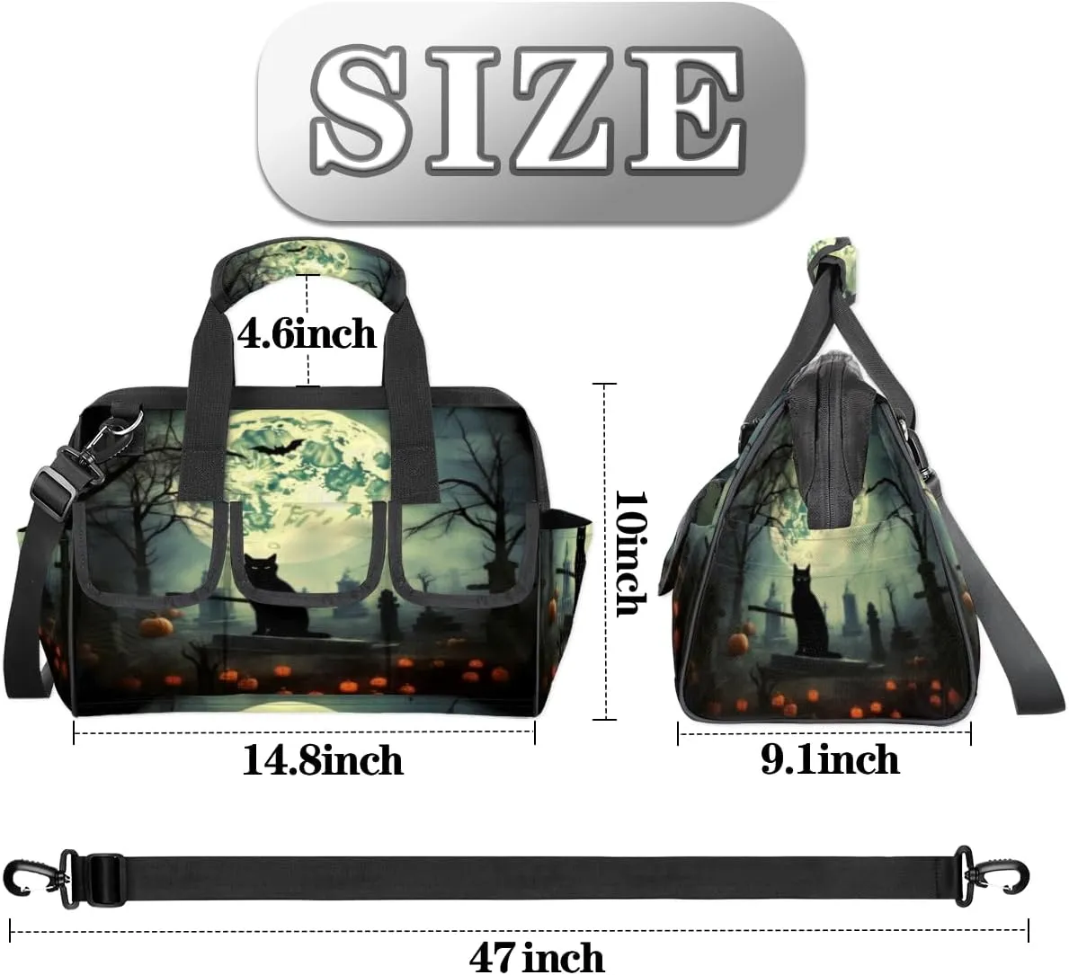 Halloween Pumpkin Cat Tombs Durable Tool Bag for Men with Multiple Pockets - Waterproof Oxford Cloth, Sturdy Zipper, Adjustable Shoulder Strap - Ideal for Woodworking, Maintenance, and Outdoor Activities