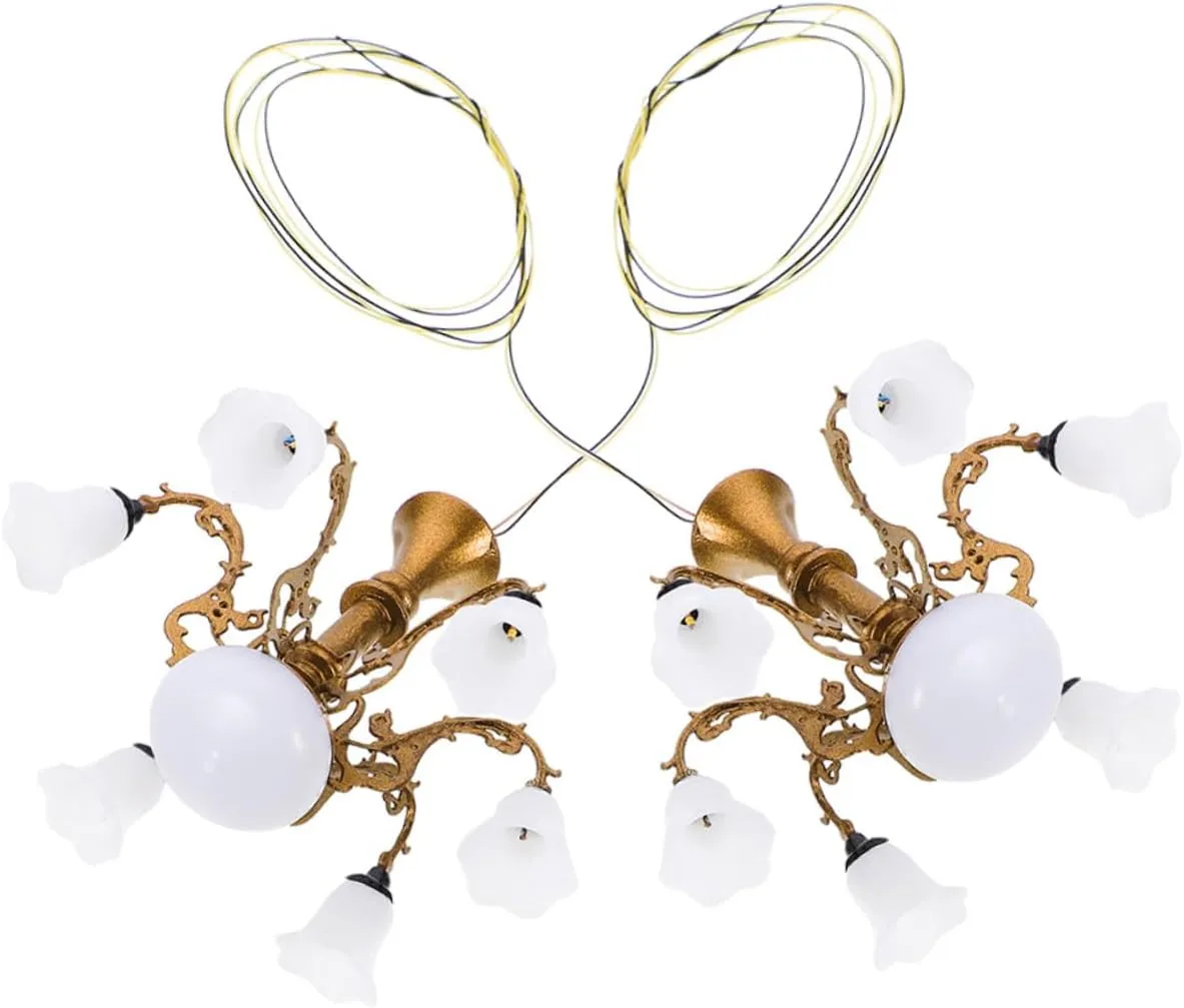 HANABASS 2pcs Miniature Chandelier Model House Light Fixture Extendable Tiny House Decor Miniature Led Lights Easy Install